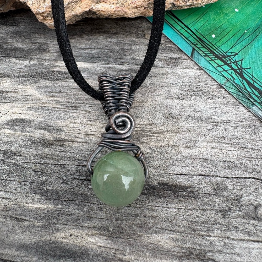 Men’s Wire Wrapped Green Aventurine Oxidized Necklace